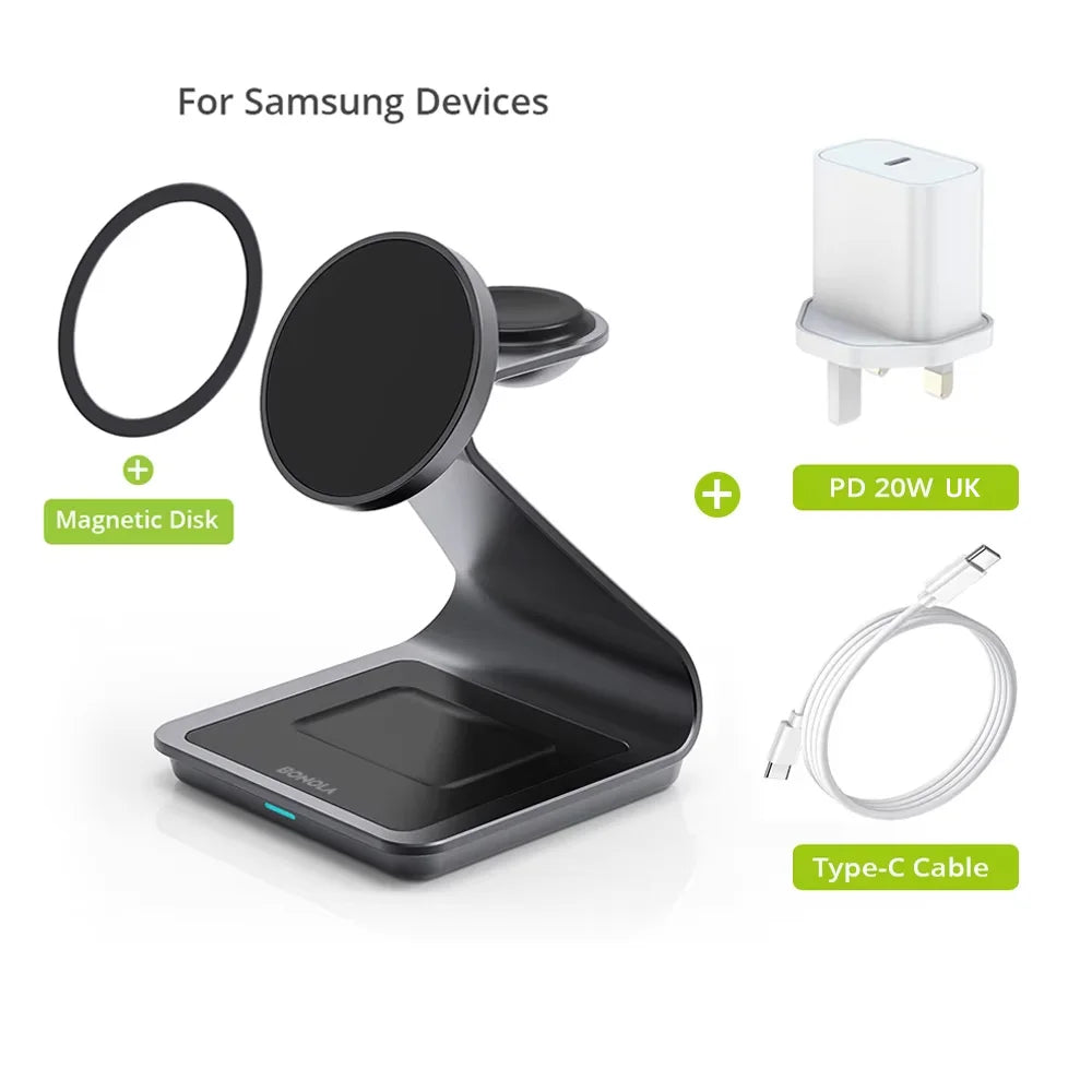 Magnetic 3-in-1 Wireless Charging Station
