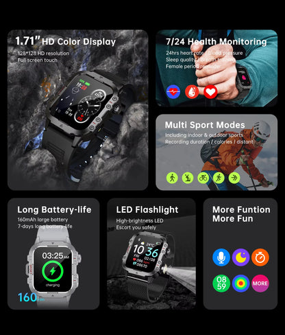 Outdoor Bluetooth Smartwatch with LED Flashlight