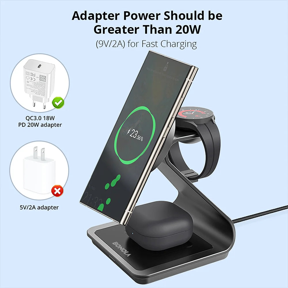 Magnetic 3-in-1 Wireless Charging Station