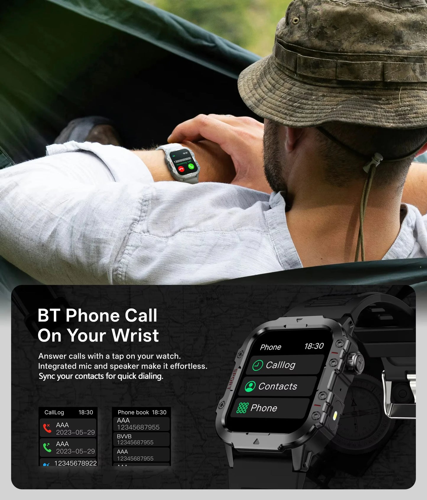 Outdoor Bluetooth Smartwatch with LED Flashlight
